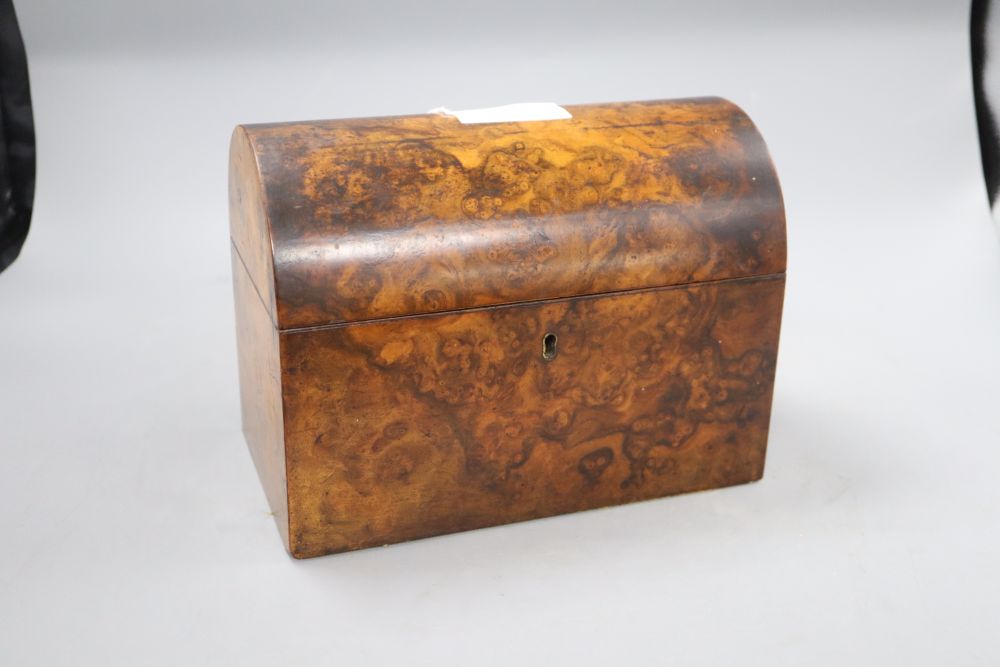 A Victorian burr walnut caddy, length 23cm